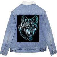 Wolf Face Blue Light Art  Hipster Hipster Unisex Sherpa-lined Denim Jacket | Artistshot