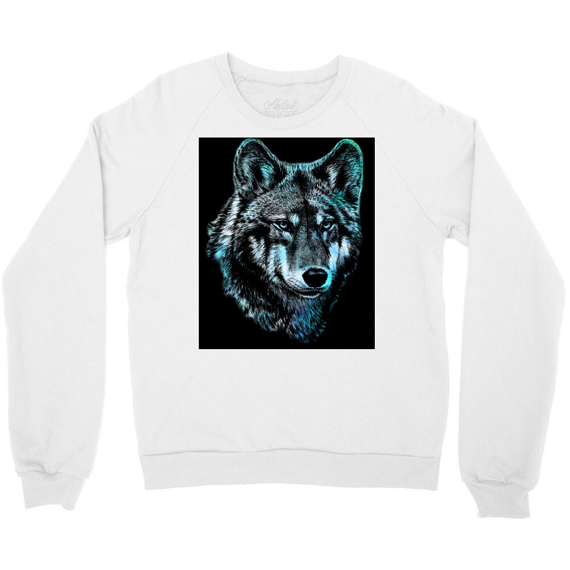 Wolf Face Blue Light Art  Hipster Hipster Crewneck Sweatshirt | Artistshot