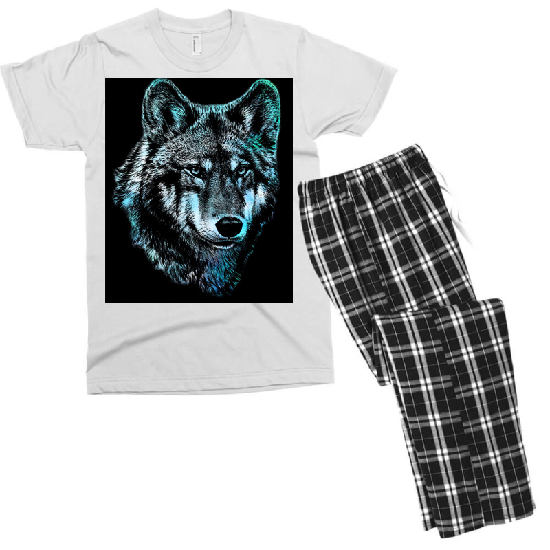 Wolf Face Blue Light Art  Hipster Hipster Men's T-shirt Pajama Set | Artistshot