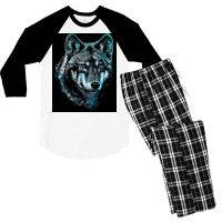 Wolf Face Blue Light Art  Hipster Hipster Men's 3/4 Sleeve Pajama Set | Artistshot