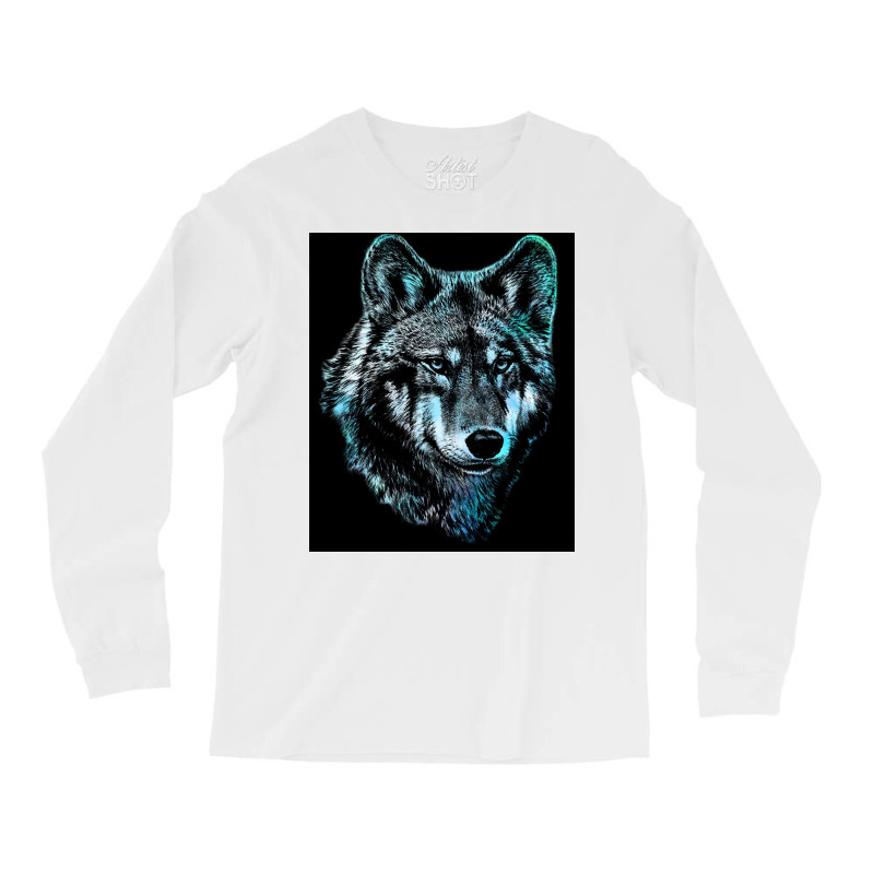 Wolf Face Blue Light Art  Hipster Hipster Long Sleeve Shirts | Artistshot