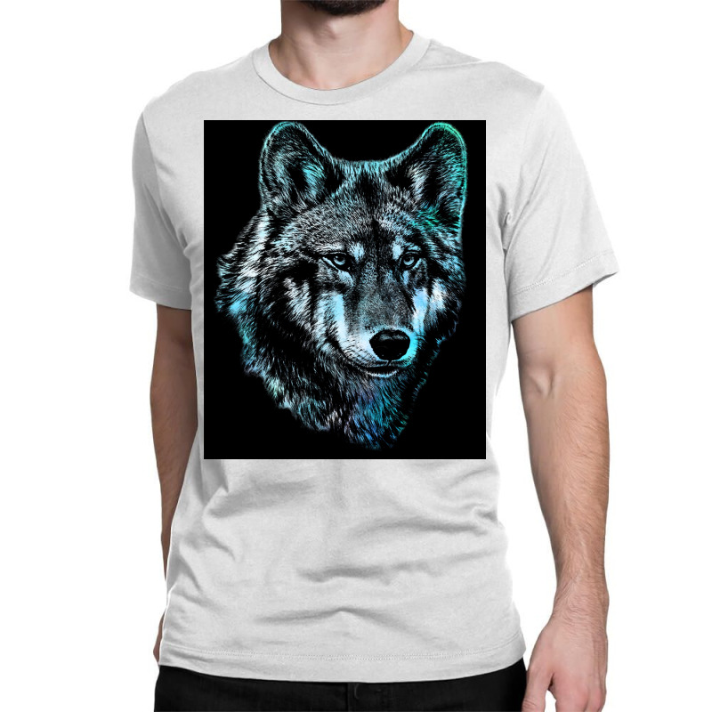 Wolf Face Blue Light Art  Hipster Hipster Classic T-shirt | Artistshot