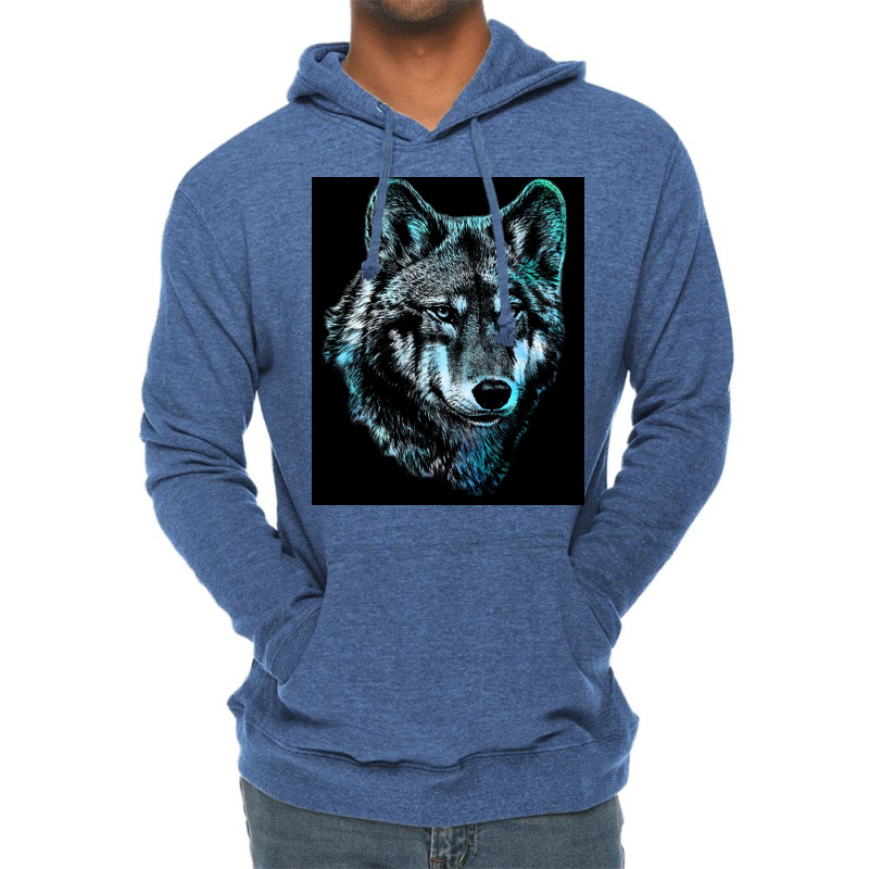 Wolf Face Blue Light Art  Hipster Hipster Lightweight Hoodie | Artistshot