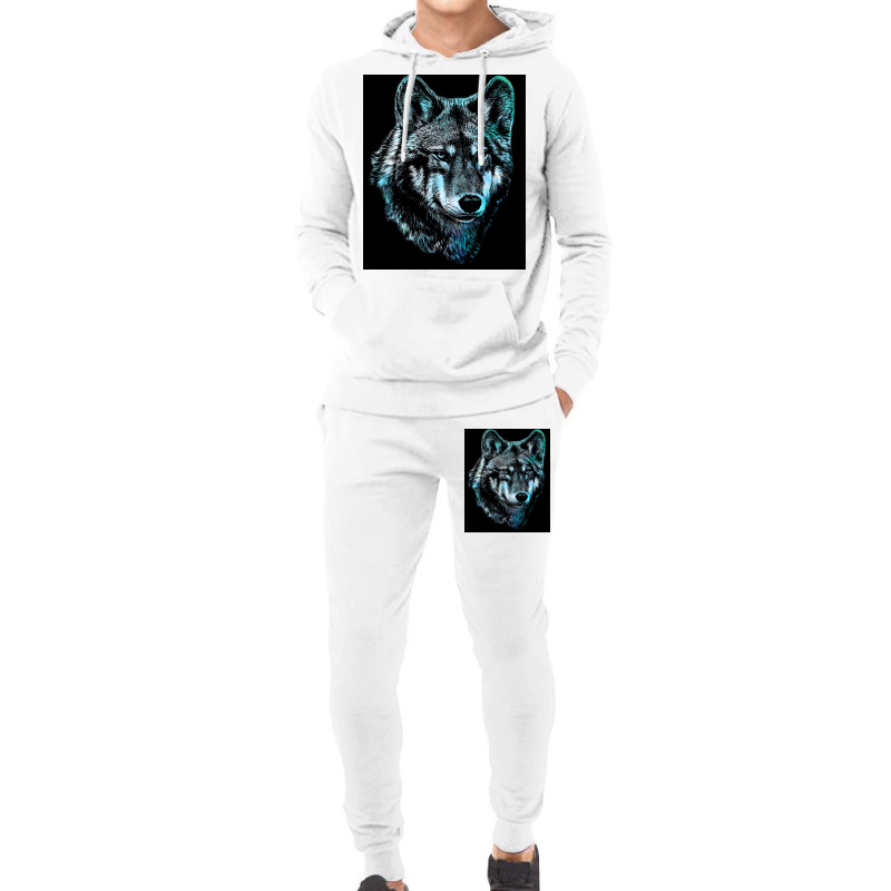 Wolf Face Blue Light Art  Hipster Hipster Hoodie & Jogger Set | Artistshot