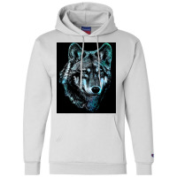 Wolf Face Blue Light Art  Hipster Hipster Champion Hoodie | Artistshot