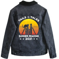 Hot Trend Summer Reading 2021 Tails And Tales Retro Sunset Unisex Sherpa-lined Denim Jacket | Artistshot