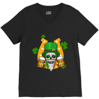 Lucky Irish Horseshoe Skull Drinking Beer Happy St. Patrick's Day V-neck Tee | Artistshot