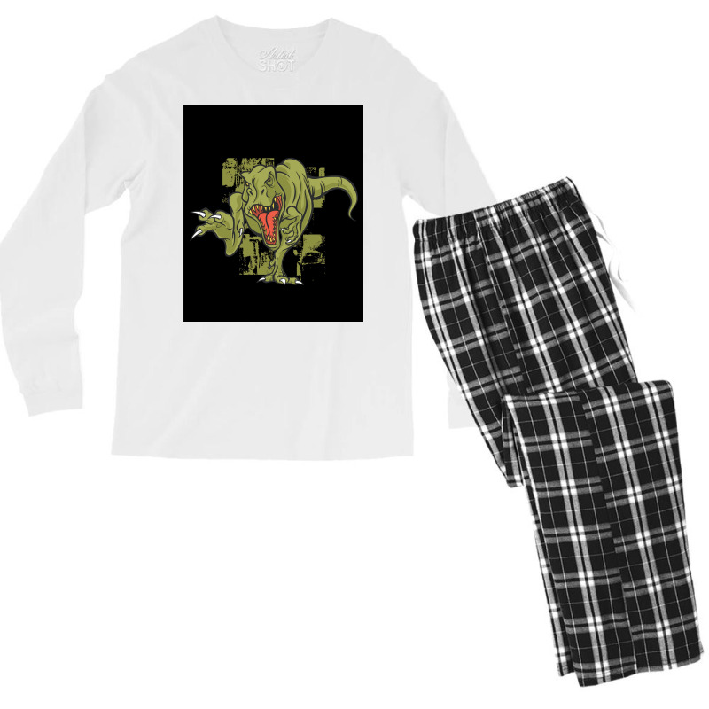 Green Trex Tyrannosaurus Dinosaur Poster Summer Men's Long Sleeve Pajama Set | Artistshot