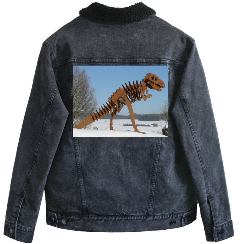 Halloween Dinosaur Skeleton Vintage Halloween Art Trex Cartoon Poster Unisex Sherpa-lined Denim Jacket | Artistshot