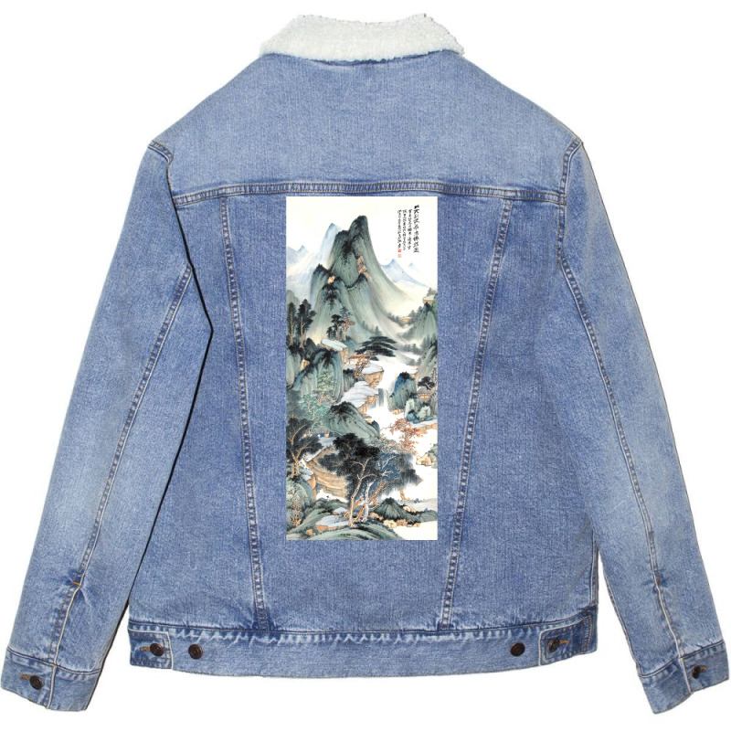 Huayang Celestial Hall By Zhang Daqian Poster Love Unisex Sherpa-lined Denim Jacket | Artistshot