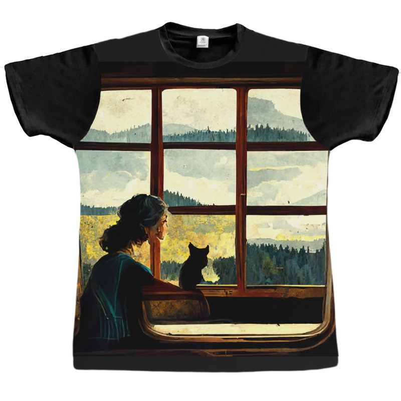 All You Need Is A Cat As You Stare Out The Window Graphic T-shirt | Artistshot