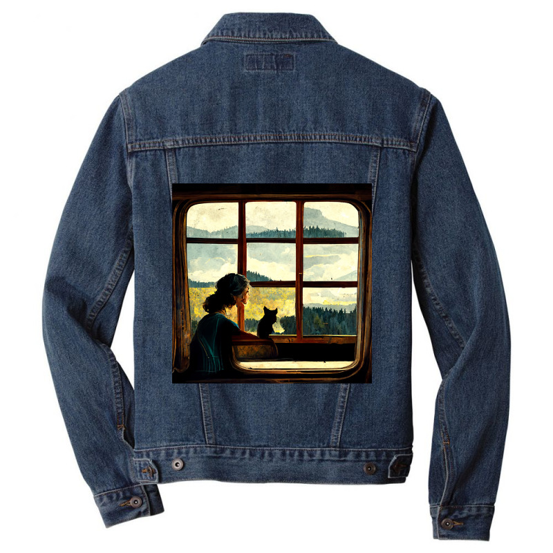 All You Need Is A Cat As You Stare Out The Window Men Denim Jacket | Artistshot