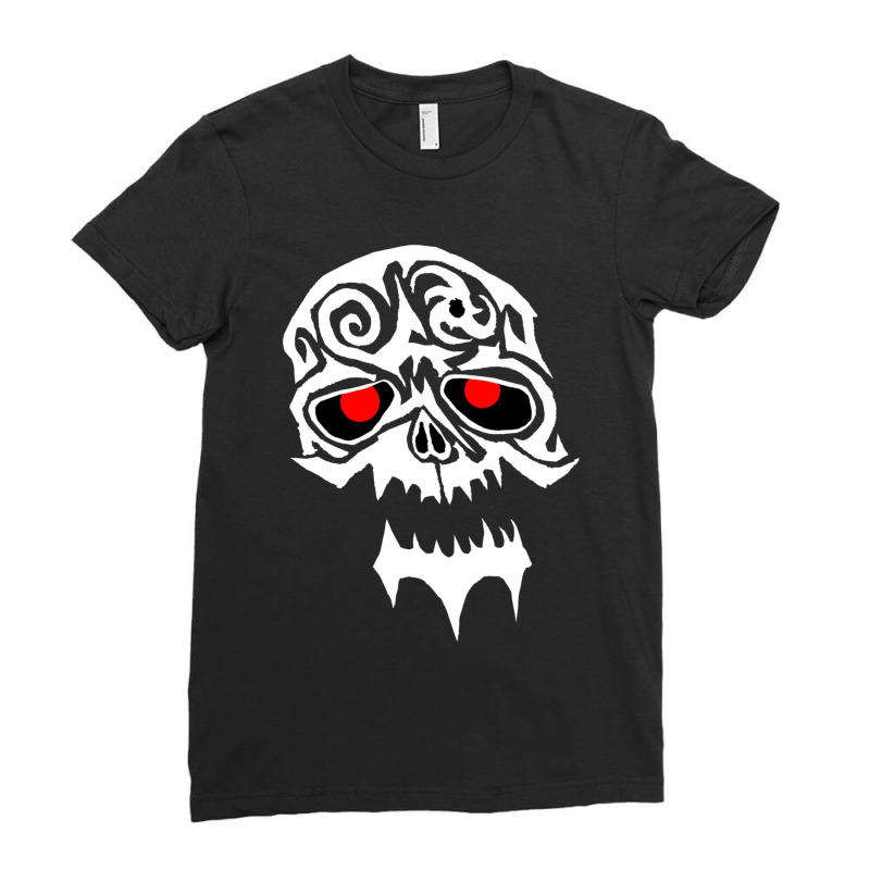 Tribal White Skull Head Shot Ladies Fitted T-Shirt by ToryFahy | Artistshot