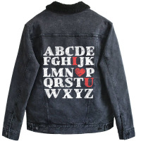 Alphabet Abc I Love You Valentines Day Heart Gifts Unisex Sherpa-lined Denim Jacket | Artistshot