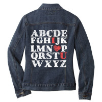 Alphabet Abc I Love You Valentines Day Heart Gifts Ladies Denim Jacket | Artistshot