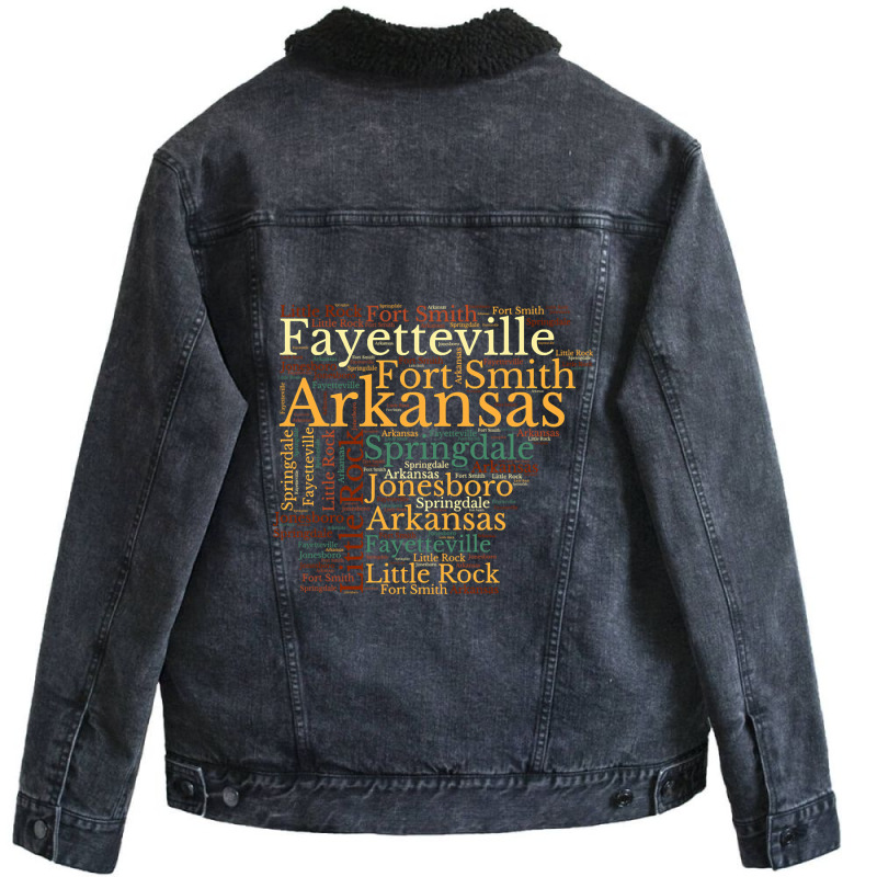 Arkansas Map And Cities Unisex Sherpa-lined Denim Jacket | Artistshot