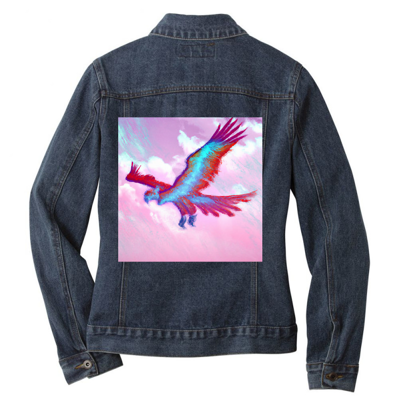 Phoenix Bird In Blue And Reddish Tones Ladies Denim Jacket by saddestrent378 | Artistshot