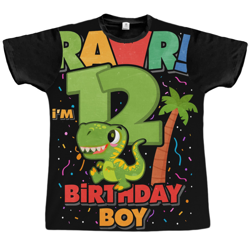 12 Birthday Dinosaur Poster Girl Graphic T-shirt | Artistshot