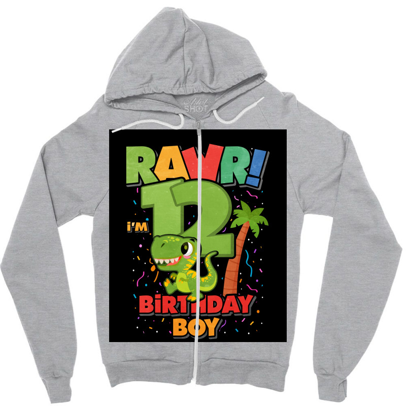 12 Birthday Dinosaur Poster Girl Zipper Hoodie | Artistshot