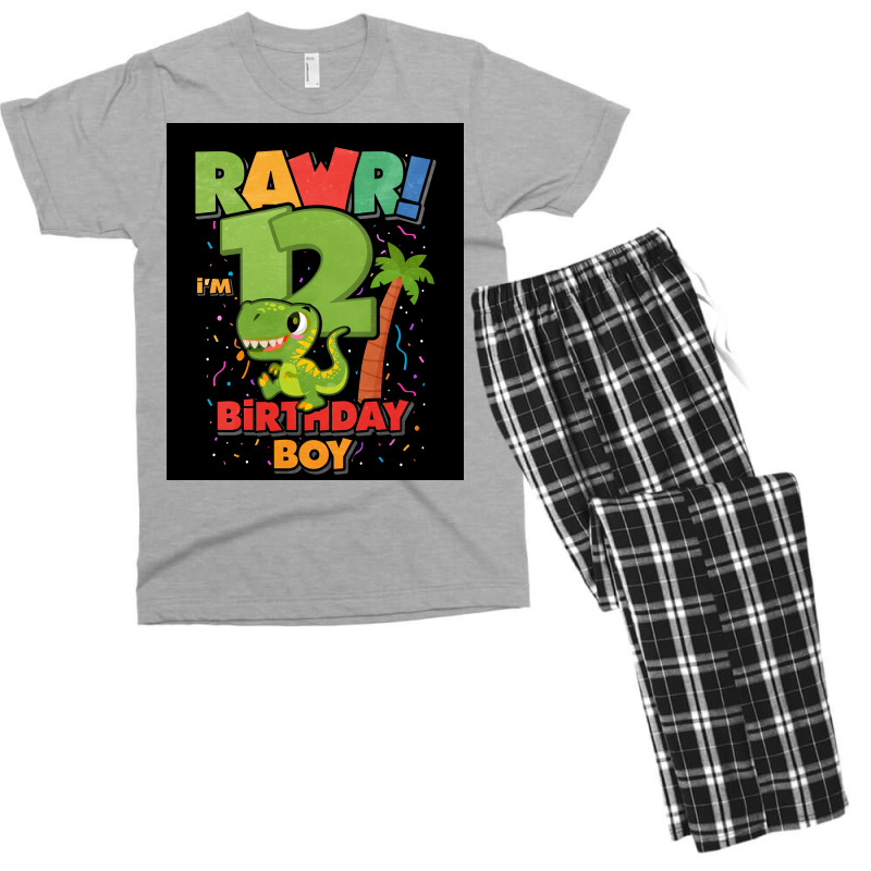 12 Birthday Dinosaur Poster Girl Men's T-shirt Pajama Set | Artistshot