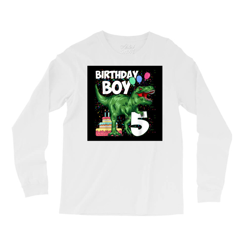 5th Birthday Boy 5 Years Old Dinosaur Saurus T Rex Poster Boy Long Sleeve Shirts | Artistshot