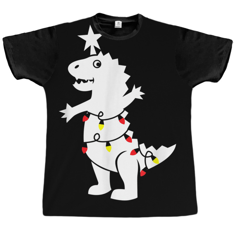 Christmas Tree Dinosaur Xmas Lights Joke Gift Poster Music Graphic T-shirt | Artistshot