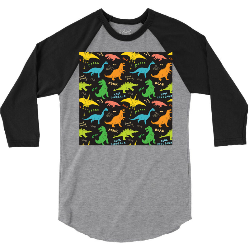 Colorful Dinosaur Seamless Pattern Dinosaur Seamless Pattern Design Po 3/4 Sleeve Shirt | Artistshot