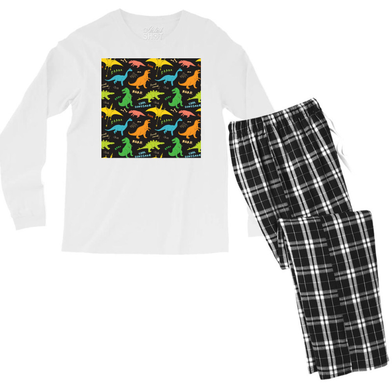 Colorful Dinosaur Seamless Pattern Dinosaur Seamless Pattern Design Po Men's Long Sleeve Pajama Set | Artistshot