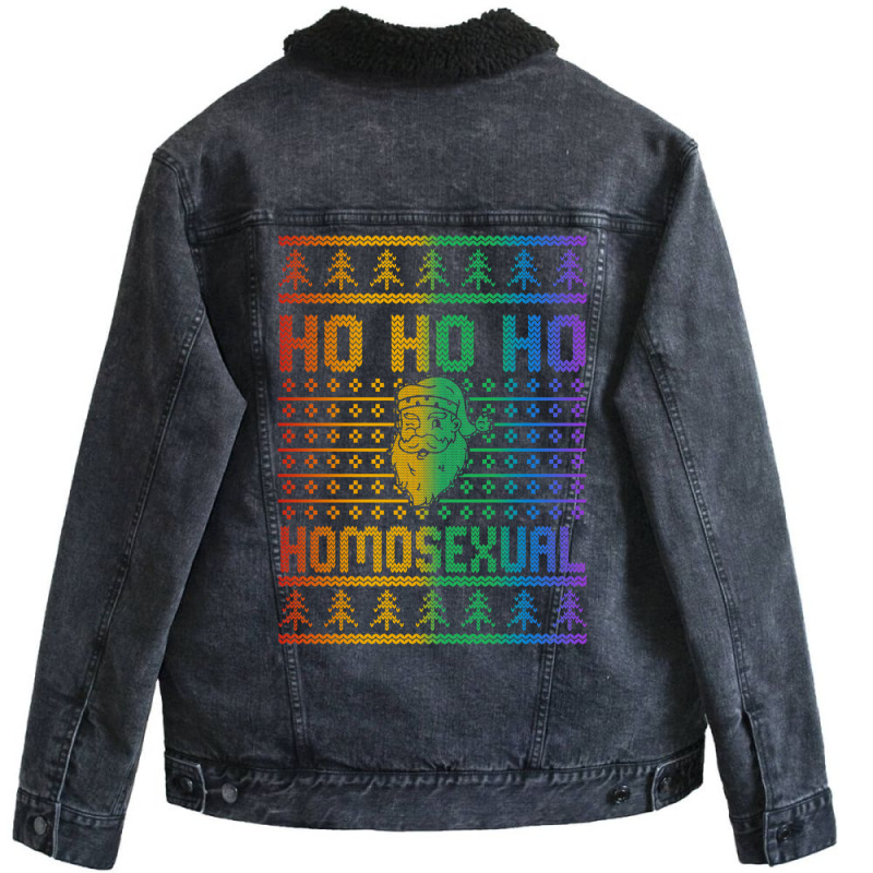 Ho Ho Ho Homosexual Christmas Holiday Lgbt Gay Ugly Design Unisex Sherpa-lined Denim Jacket | Artistshot