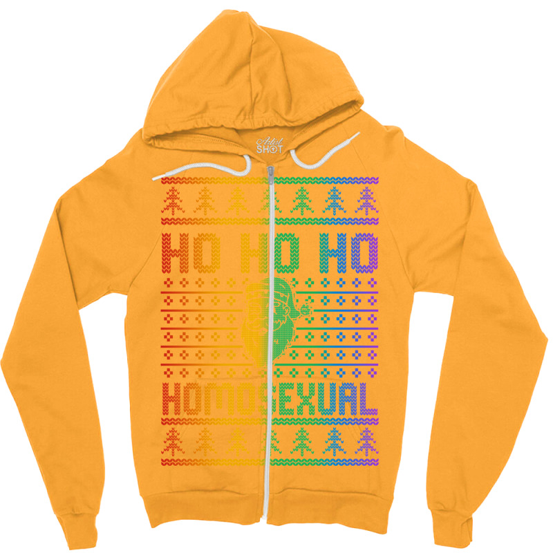 Ho Ho Ho Homosexual Christmas Holiday Lgbt Gay Ugly Design Zipper Hoodie | Artistshot