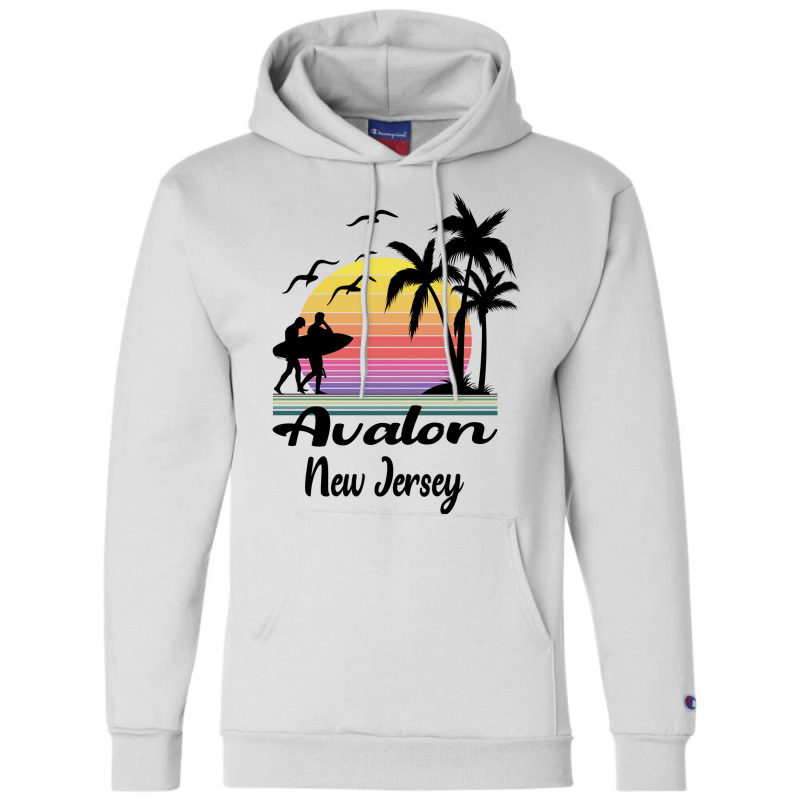 Avalon New Jersey Seaside Retro Sunset Champion Hoodie | Artistshot