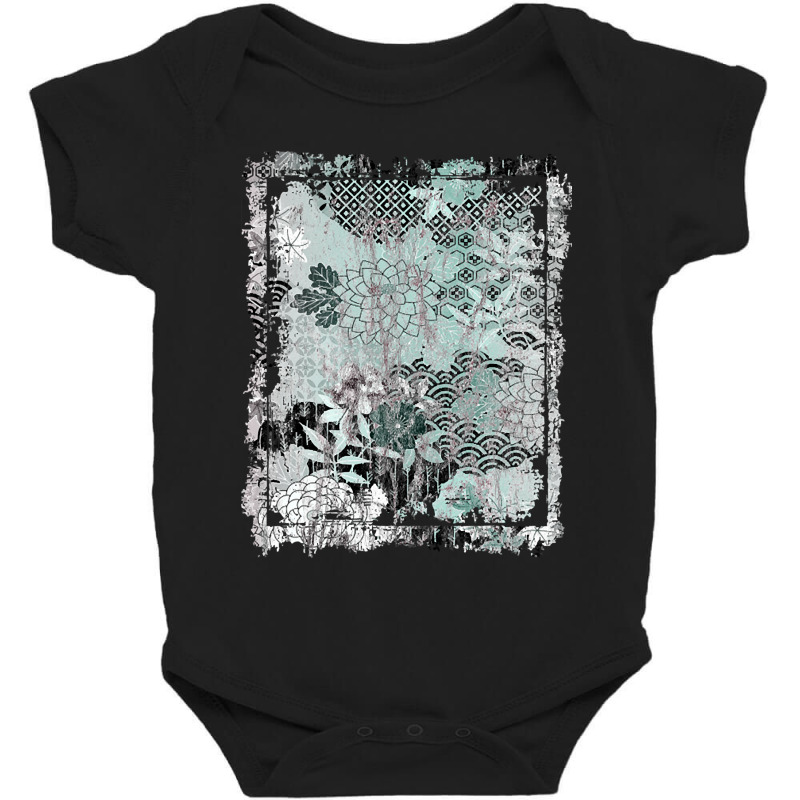 Japanese Floral Pattern Chrysanthemum Cherry Blossom Earth Tone Colors Baby Bodysuit by trampolinnervous53 | Artistshot