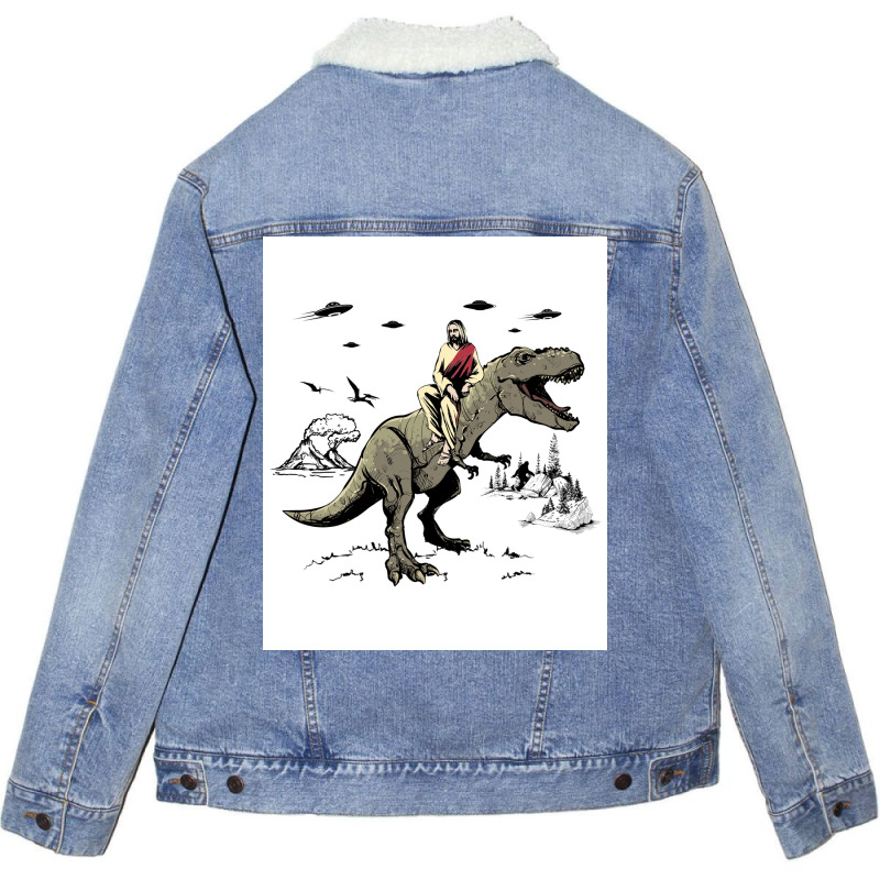 Jesus Riding On A Dinosaur Jesus Dinosaur Poster Tumblr Unisex Sherpa-Lined Denim Jacket by gavrikashten0 | Artistshot