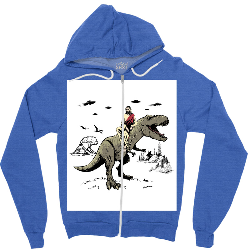 Jesus Riding On A Dinosaur Jesus Dinosaur Poster Tumblr Zipper Hoodie by gavrikashten0 | Artistshot