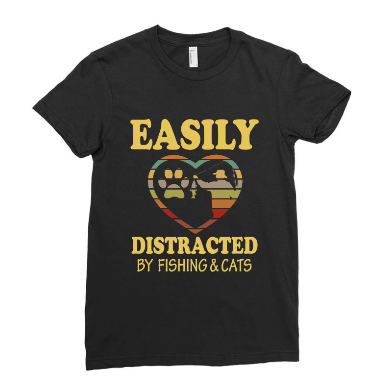 Easily Distracted By Fishing & Cats Ladies Fitted T-Shirt by hoainv | Artistshot