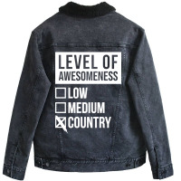 Funny Level Of Awesomeness Low Medium Gift Country Saying Quote For A Unisex Sherpa-lined Denim Jacket | Artistshot