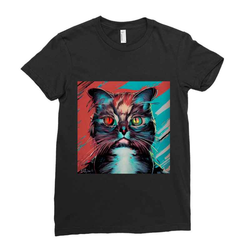 Cat Painting Artwork Ladies Fitted T-Shirt by brushdatum98 | Artistshot