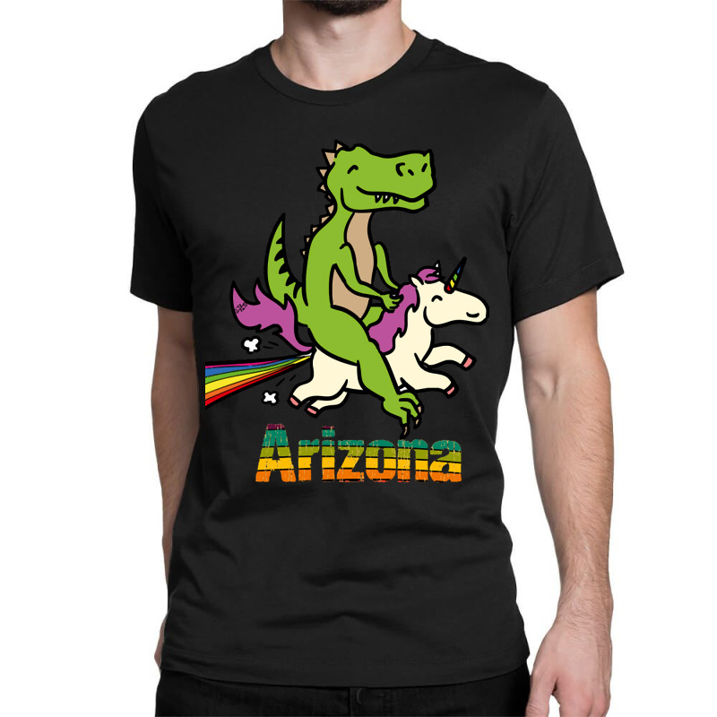 Arizona Tshirt Gift Dinosaur Riding Unicorn T Rex Kids Boy Girl Teen B Classic T-shirt by stumbledfeatures425 | Artistshot