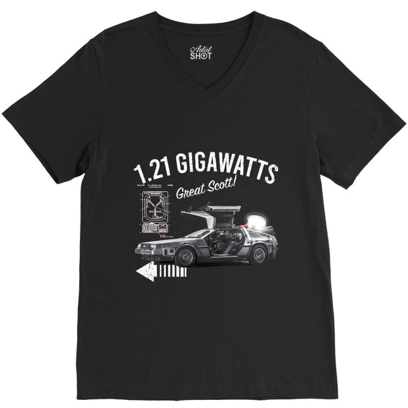 Back To The Future 1.21 Gigawatts Delorean Car V-Neck Tee by samplesend0 | Artistshot