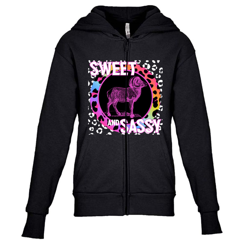 Bighorn Ram Sheep Sweet And Sassy Animal Rainbow Leopard Print Youth Zipper Hoodie by jauntdemant049 | Artistshot