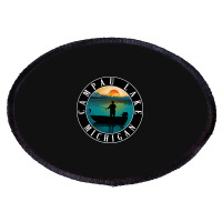 Campau Lake Fishing Michigan Sunset Oval Patch | Artistshot