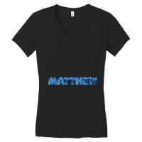 Matthew Name Style Designed In Light Blue Jean Fabric- Denim Texture- Women's V-neck T-shirt | Artistshot