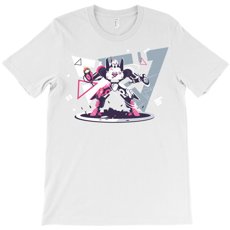 Flat Pink And White Battle Robot With Geometric Shapes Concept T-shirt | Artistshot