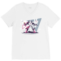 Flat Pink And White Battle Robot With Geometric Shapes Concept V-neck Tee | Artistshot