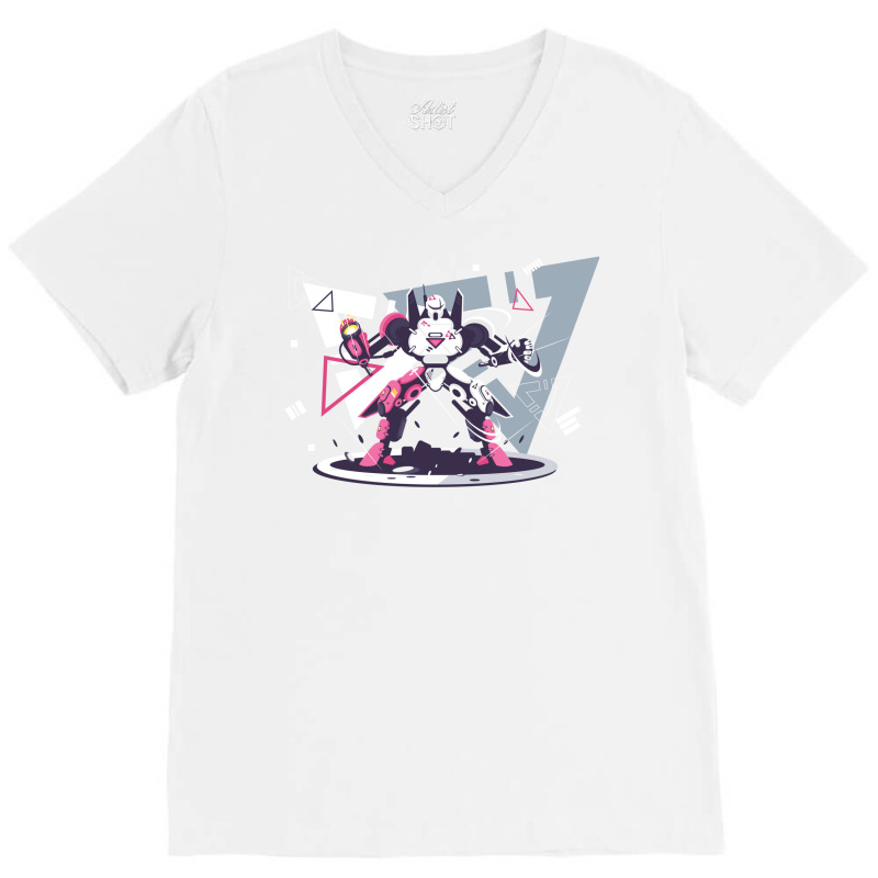 Flat Pink And White Battle Robot With Geometric Shapes Concept V-neck Tee | Artistshot