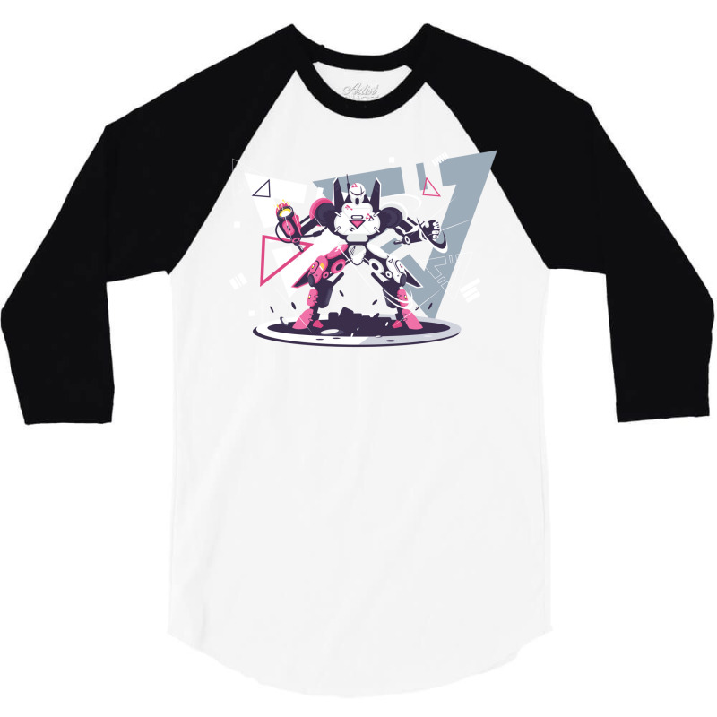 Flat Pink And White Battle Robot With Geometric Shapes Concept 3/4 Sleeve Shirt | Artistshot