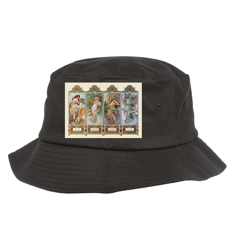 Alphonse Mucha Four Seasons Bucket Hat by selmaash | Artistshot