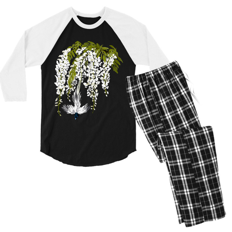 Paradise Flycatcher + White Wisteria Men's 3/4 Sleeve Pajama Set | Artistshot