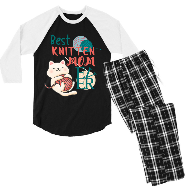 Best Knitten Mom Ever Cate Cute Funny Cat Pun Men's 3/4 Sleeve Pajama Set | Artistshot