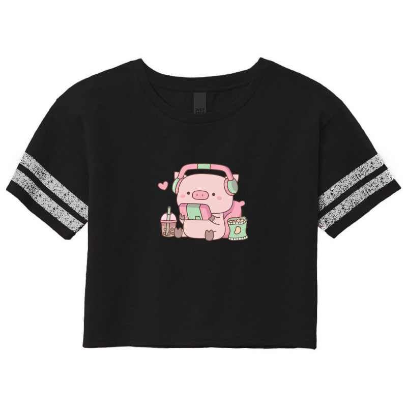 Cute Little Piggy Gamer With Headphones Scorecard Crop Tee by MarkBressi | Artistshot